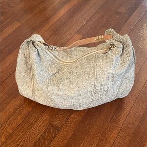 Beige and Grey Textured Women's Bag